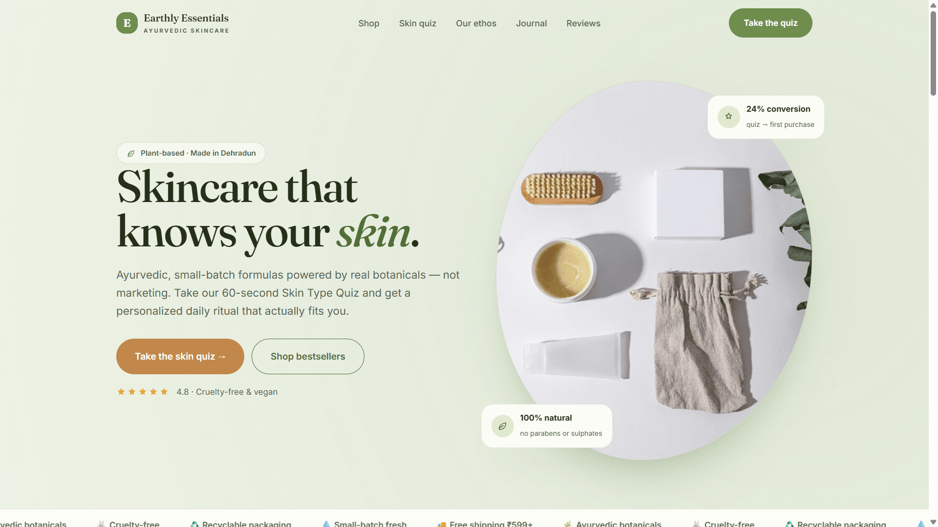 Earthly Essentials skincare web store
